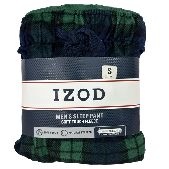 Izod Other - IZOD Men’s Sleep Pants Fleece Soft Blue Green Plaid Drawstring Pockets L…